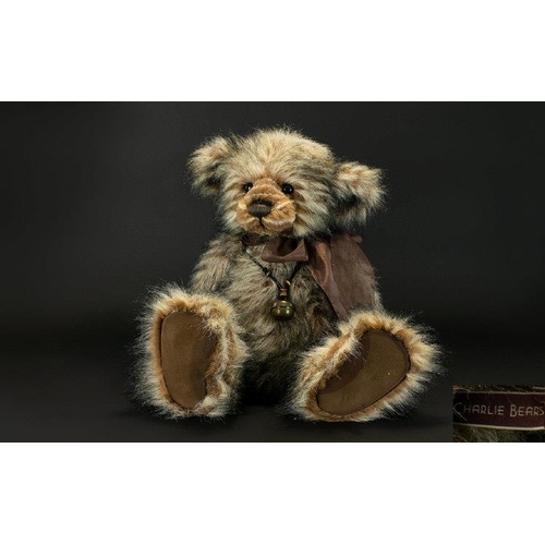 1488 - Collectable Large Charlie Bear, With a Decorative Brown Bow & With Suede Paw pads. Striped muzzel Co... 