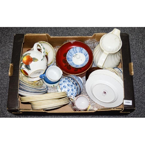 1599 - Box of Assorted Ceramics including Chinese bowls, teapots, Cloverleaf pottery, Copenhagen stoneware ... 