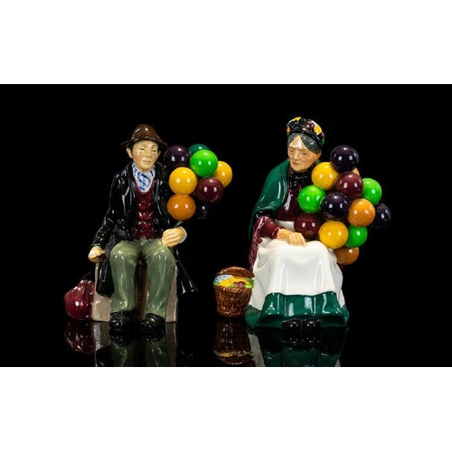 416 - Royal Doulton - Early Figurines ( 2 ) In Total. Comprises 1/ Old Balloon Seller ' HN1315 - Style One... 