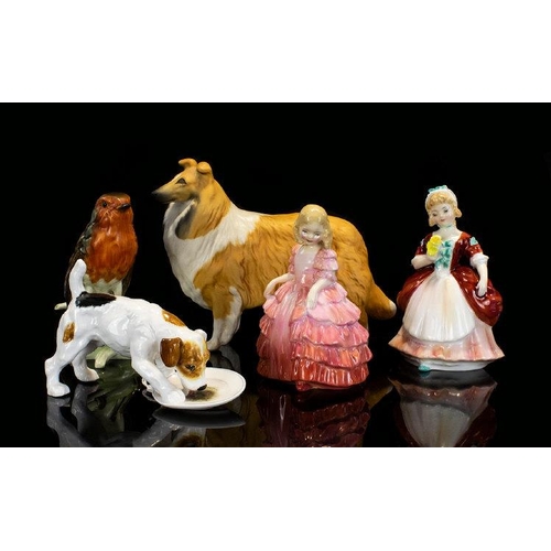 418 - A Collection of Ceramic Figures ( 5 ) Five In Total. Comprises 1/ Royal Doulton Figure Jack Russel -... 