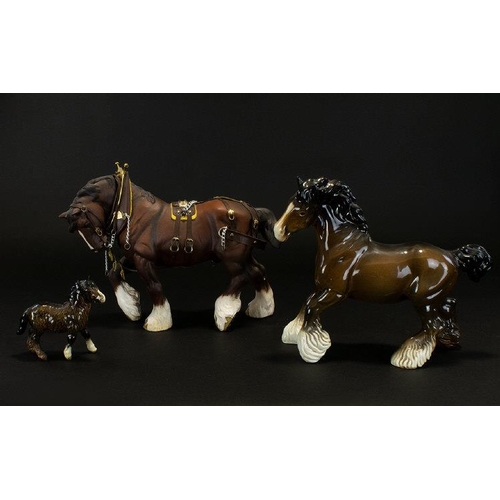 423 - Beswick Large Shire Horse with Working Harness, Brown Matt Colour way, Model Num 2578. Designer Alan... 