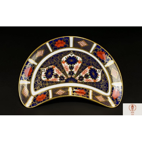 429 - Royal Crown Derby Old Imari Pattern Crescent Shaped Dish. Pattern number 1128. Date 1990. 9 inches d... 