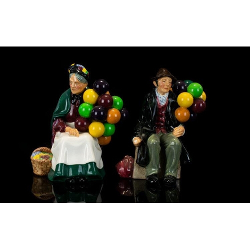 442 - Royal Doulton Hand Painted Early Pair of Figures. Comprises 1/ The Balloon Man. HN1954, Designer L. ... 