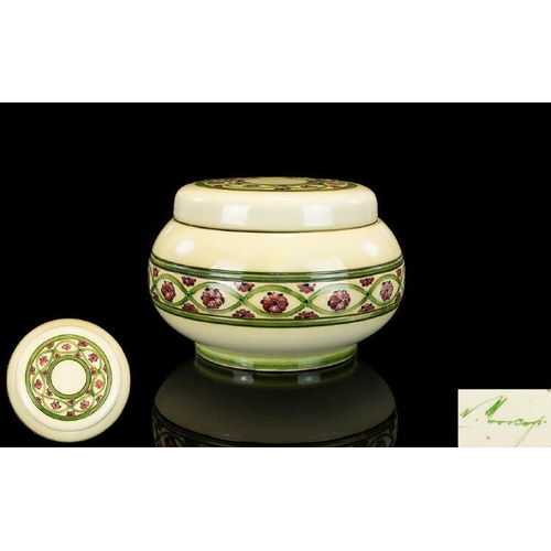 452 - William Moorcroft Signed Globular Shaped Tobacco Jar ' Floral Bands ' Design. c.1903. Signed to Unde... 