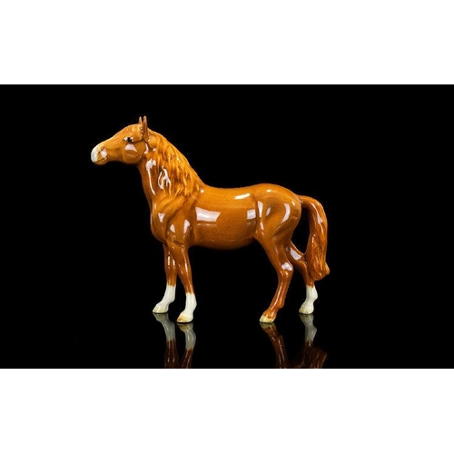 456 - Beswick Horse Figure Pony - Head Up - Chestnut Colour way Gloss. Model No 1197. Designer A. Gredingt... 