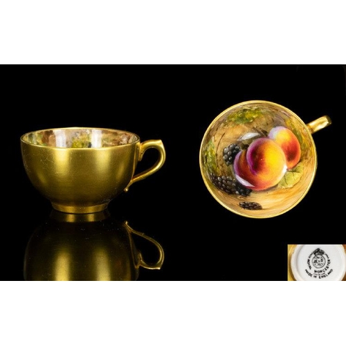 491 - Royal Worcester Hand Painted and Signed Miniature Cup ' Apples and Grapes ' Stillife. Signed Smith. ... 