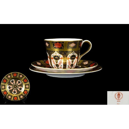 494 - Royal Crown Derby Old Imari Gold Band Trio. Comprises Coffee Cup, Saucer and Side Plate. Pattern No ... 