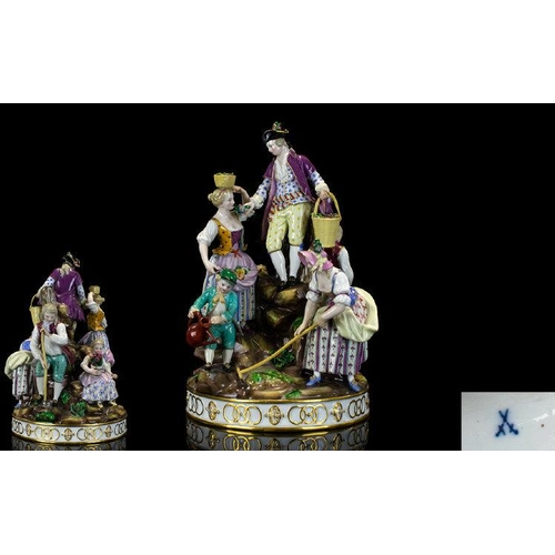 498 - German Late 19th Century Hand Painted Nice Quality Porcelain Figure Group, Titled ' A Group of Garde... 