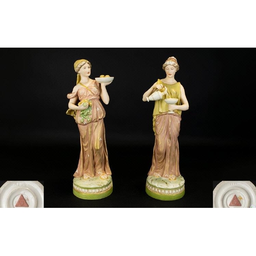 502 - Royal Dux Bohemia Fine Quality Pair of Impressive Hand Painted Porcelain Figurines. c.1900. Depicts ... 