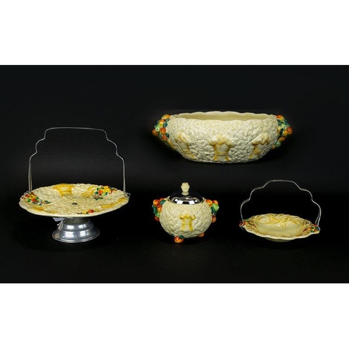 508 - Clarice Cliff Art Deco Hand Painted Collection Of 1930's Celtic Harvest Pieces Four in total, compri... 