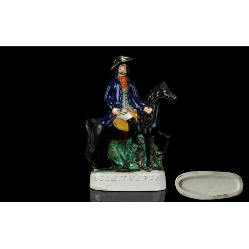 515 - Staffordshire Early Hand Painted Dick Turpin Figure. c.1860. Dick Turpin of His Famous Black Bess, S... 