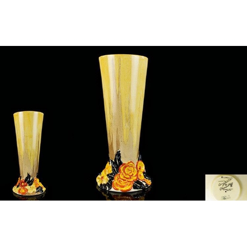 522 - Clarice Cliff Dripglaze Handpainted Conical Shaped Tall Vase 'My Garden' design, circa 1930's. Bizar... 