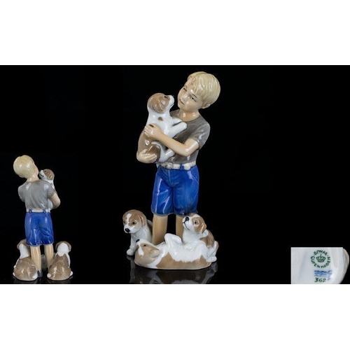 525 - Royal Copenhagen Hand Painted Ceramic / Porcelain Group Figure ' Pointer Puppy with Little Boy ' No ... 