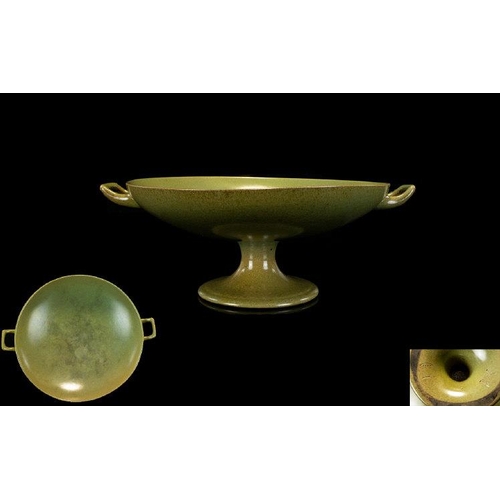 541 - Pilkington / Lancastrian Very Impressive Twin Handle Footed Bowl ' Mottled Green ' Colour way. c.191... 