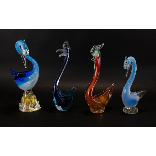 794 - Murano - 1970's Collection of Multi Coloured Stylished Bird Figurines ( 4 ) Four In Total. Various S... 