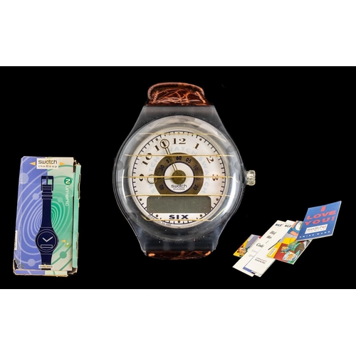 Swatch the Beep Retro Wrist Watch with Leather Strap - comes with