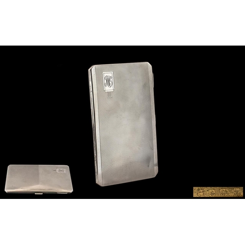 165 - Art Deco Period - Gentlemans Solid Silver Engine Turned Rectangular Shaped Cigarette Case. Hallmark ... 
