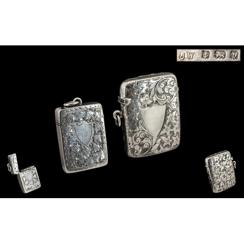 169 - Late Victorian Period Good Quality - Sterling Silver Hinged Vesta Case with Vacant Cartouche. Hallma... 
