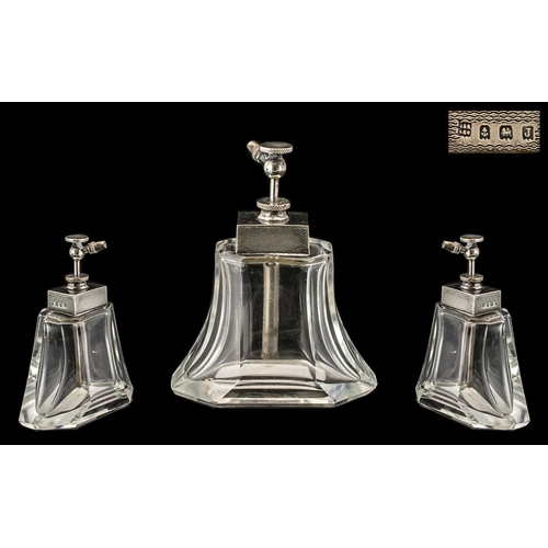 189 - Art Deco Period Silver Mounted Glass Atomiser - Scent Bottle.  Excellent form and design.  Hallmark ... 