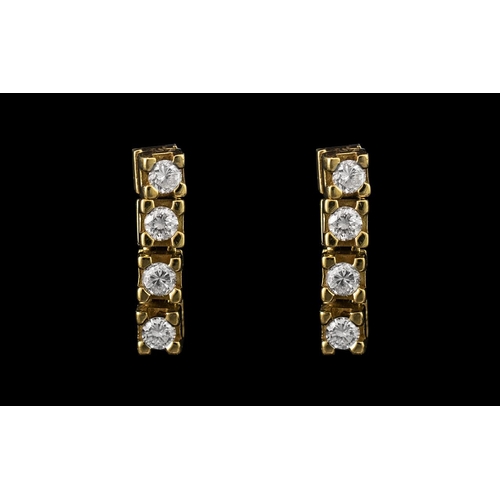 199 - 18ct Gold - Fine Pair of Diamond Set Drop Earrings, Excellent Design. Marked 750 - 18ct. The Round B... 