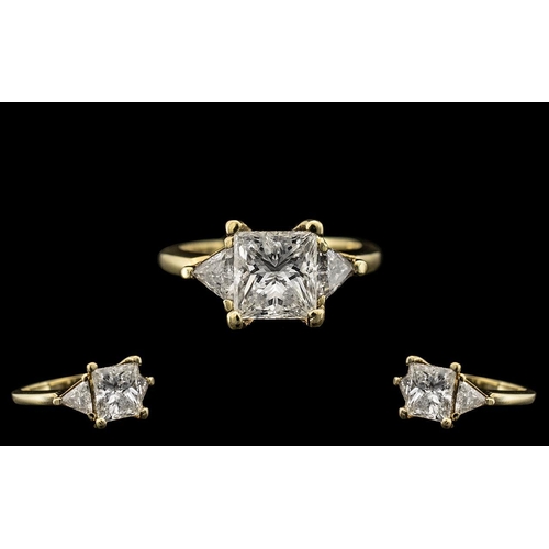 20 - 14ct Gold Stunning Quality Princess Cut Diamond Set Ring - the central princess cut diamond of top c... 