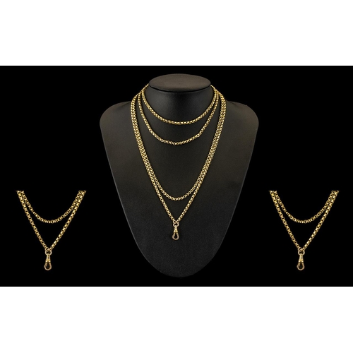 23 - Antique Late Victorian Period Wonderful Quality 10ct Gold Muff Chain.  Marked 10ct.  Excellent desig... 