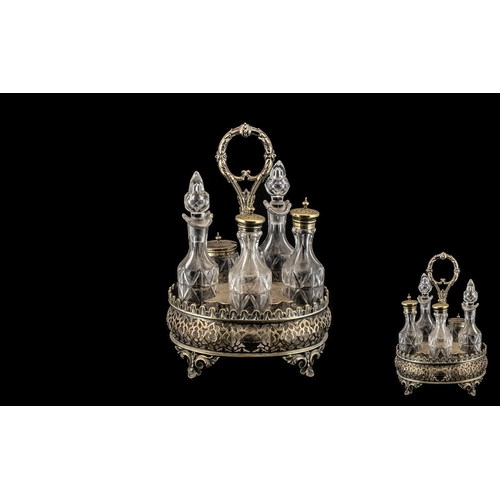 333 - Victorian Silver Plated ( 5 ) Bottle Cruet Set with Cut Glass Bottles, Fitted Into a Gallery Frame. ... 