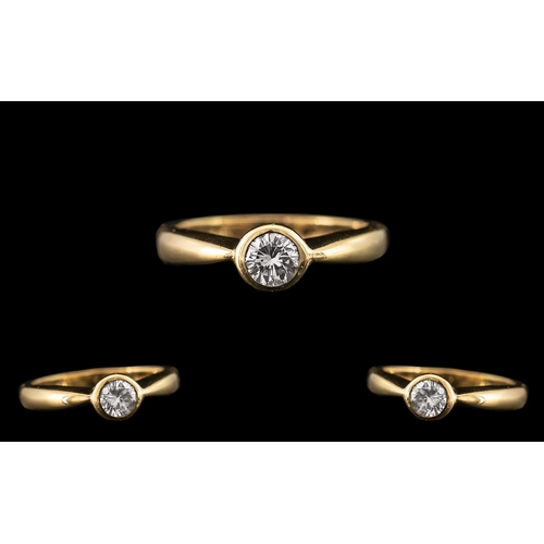 34 - 18ct Yellow Gold - Attractive Pave Set Single Stone Diamond Ring. Full Hallmark for London 1994. The... 