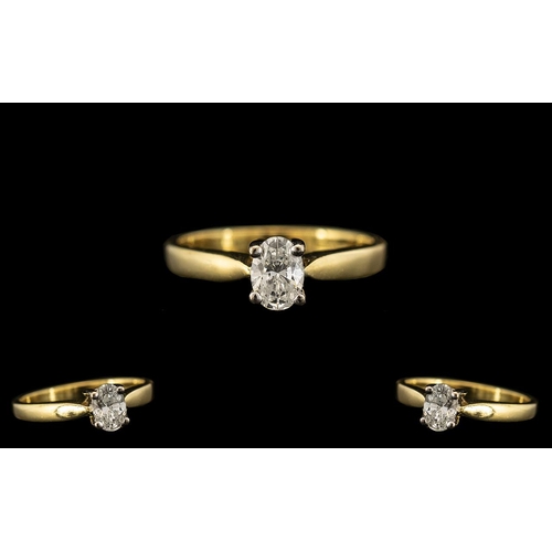 36 - 18ct Yellow Gold - Pleasing Quality Single Stone Diamond Set Ring of Contemporary Design. Full Hallm... 