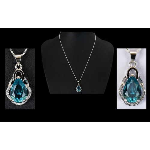 373 - A Sterling Silver And Topaz Style Set Pendant Necklace Comprising Fine Silver Chain With Lobster Cla... 