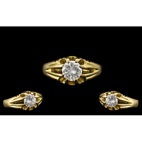 5 - 18ct Gold - Gents Excellent Quality Single Stone Diamond Ring - Gypsy Setting. Hallmark Birmingham 1... 