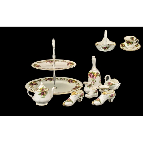 652 - Collection of Royal Albert 'Old Country Roses' Miniatures, comprising:  teapot, milk jug, sugar bowl... 