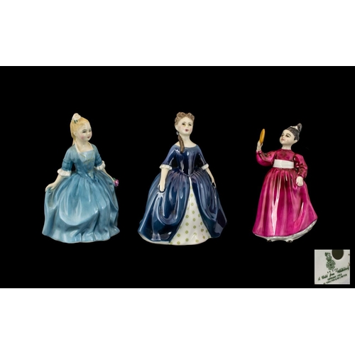 664 - Three Royal Doulton Figures, comprising 'A Child From Williamsburg' 6'' tall in a pale blue dress; '... 