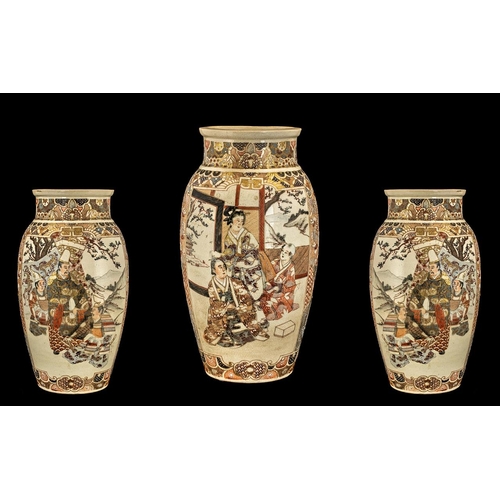 801 - Japanese Satsuma Vase decorated to the body with children and Samurai warriors.  14'' high.