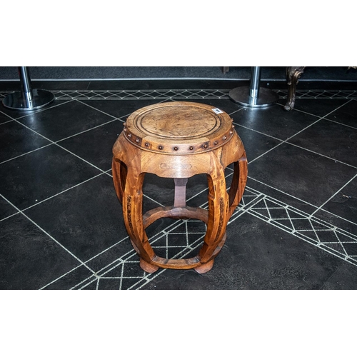 806 - Antique Chinese Barrel Stool of fine quality, with a burr-mulberry top, supported on five shaped leg... 