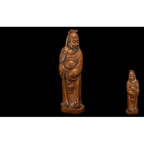 812 - Large Antique Chinese Carved Wood Figure of an Official from the Ming Court, wearing traditional rob... 