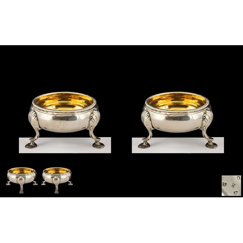 93 - George III - Fine Pair of Silver Salts with Gilt Interior, Supported on Shell Splayed Hoof Feet, Won... 