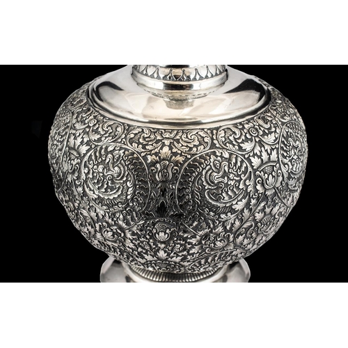 99 - Anglo Indian 'Kutch' Superb Late 19th Century Solid Silver Repousse Lidded Vase.  Circa 1880, of exc... 