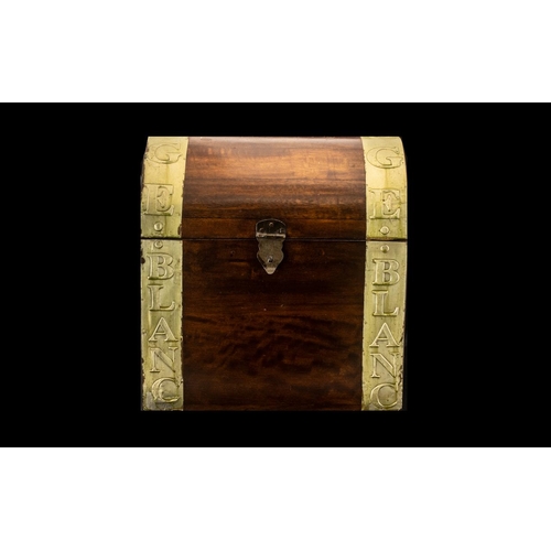 1031 - A Reproduction Mahogany Dome Topped Box for wine. Metal mounted. 40 inches high by 14 inches wide.