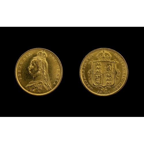 167 - Queen Victoria Shield Back Jubilee Head 22ct Gold Half Sovereign, Dated 1887, of high grade, uncircu... 