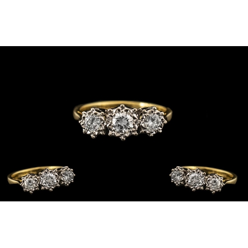 18 - 18ct Gold - Attractive Quality 3 Stone Diamond Ring - Illusion Set. Fully Hallmarked for 750 - 18ct.... 
