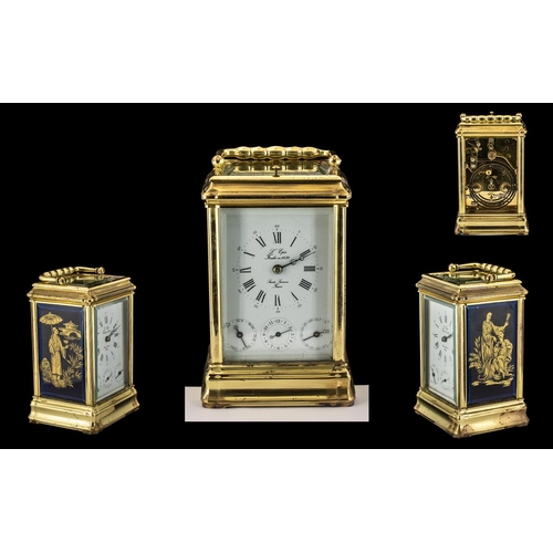 181 - French Mid 20th Century L'Epee 1839 8 Day Strike - Repeater Brass Carriage Clock with subsidiary dia... 