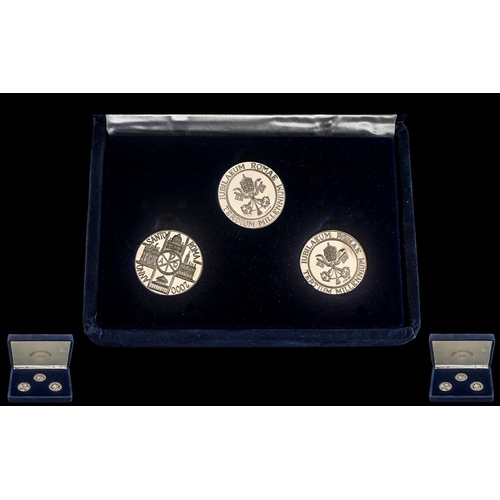 195 - Set Of Three Millennium Silver Coins From Rome Complete In Fitted Case