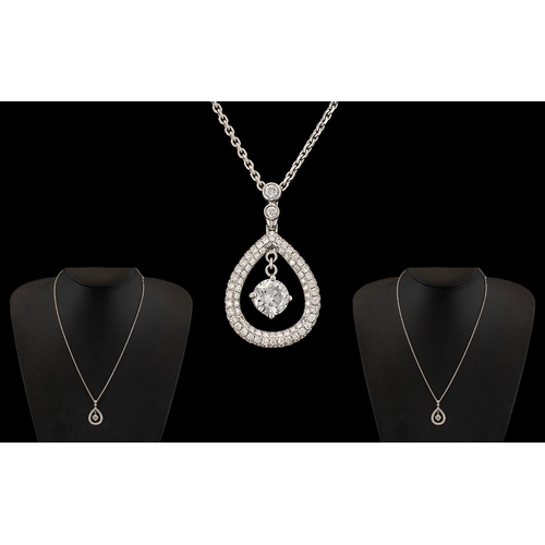 2 - Ladies 18ct White Gold Superb Quality Pear Shaped Diamond Set Pendant with attached 18ct White Gold ... 