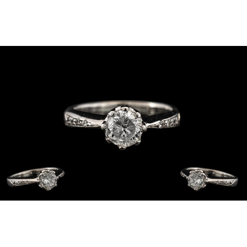 22 - Ladies 18ct White Gold - Attractive Single Stone Diamond Ring, The Diamond of Excellent Colour, Good... 