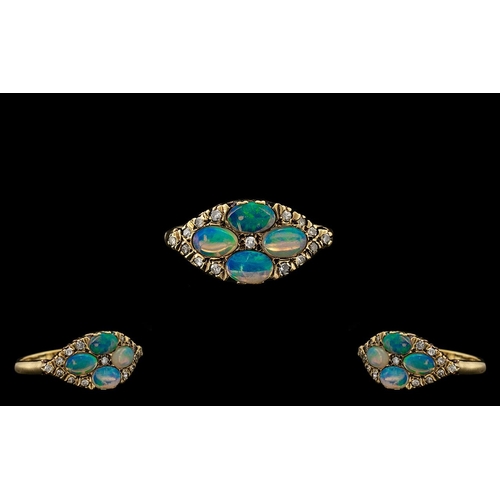 25 - Ladies 9ct Gold Attractive Diamond and Opal Set Dress Ring of Pleasing Design. Fully Hallmarked Lond... 