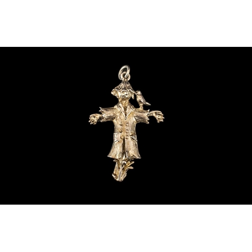 298 - Solid Silver Scarecrow Charm with moving arms and leg, with a bird sitting on his shoulder.  Please ... 