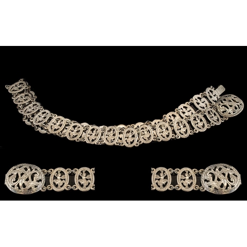 320 - White Metal Indian/Burmese Belt, highly decorated with Indian dancers, good detail throughout; 34 in... 