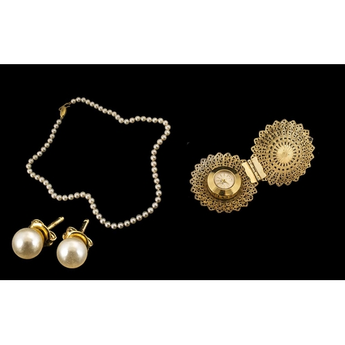 321 - Modern Pearl Necklace With 9ct Gold Clasp, Length 16 Inches. Together With A Pair Of 9ct Gold Stud E... 