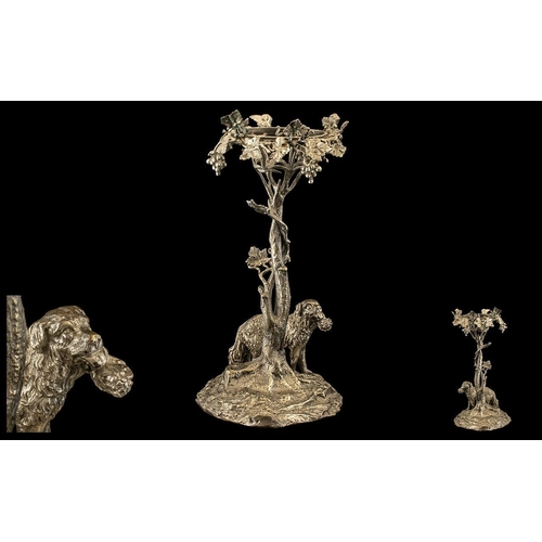 323 - Victorian Period - Good Quality Silver Plated Figural Centrepiece. Features a St. Bernard Dog, Under... 